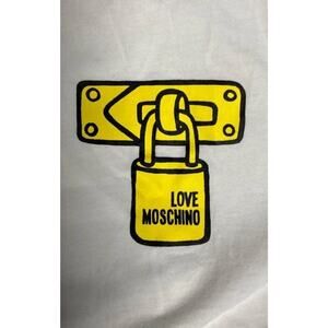 Love Moschino White Graphic Short Sleeve TShirt Tee Unisex Casual Sz. L